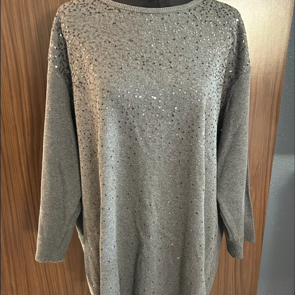 Quaker Factory Gray Sweater With Sequins 3/4 Sleeve Size 2x